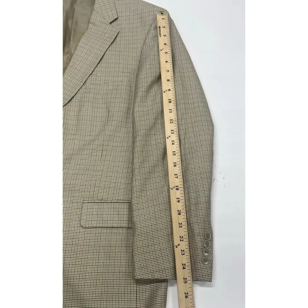 Bert Pulitzer Silk Wool Jacket Beige Multicolor Houndstooth Blazer Men’s Sz 46L